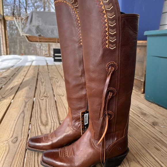 NEW Ariat Women’s Tall Brown Leather Western Boots ATS Zip Tassel US 7.5 B - Picture 4 of 8
